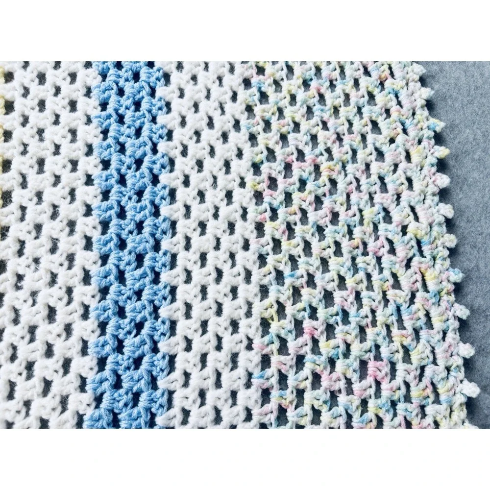 Vintage Crochet Receiving Baby Blanket Pastel Handmade Afghan Throw Baby Neutral